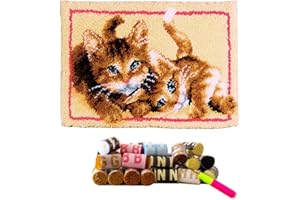 DL-YTG Latch Hook Kits Rug Cat Crochet Yarn Cushion Colour Pre-Printed Canvas Cover Rug Needlework DIY Hook and Latch Kit Home Decoration 52x38cm/20 X15inch