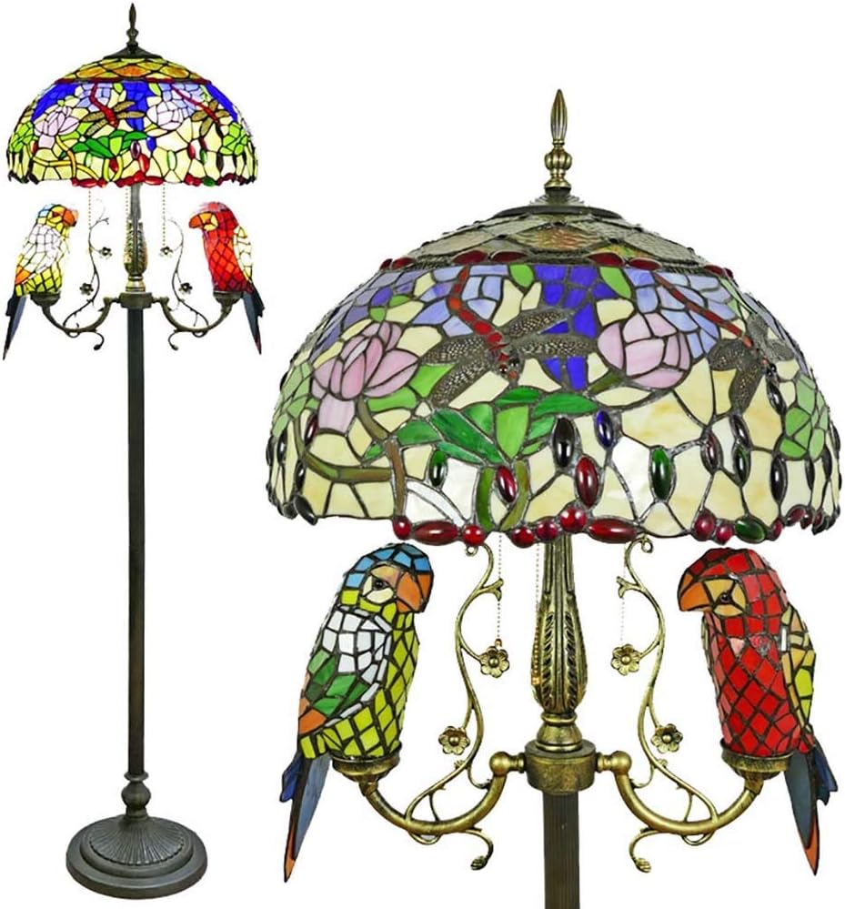 Tiffany Style Floor Lamp, Pastoral Retro 2 Parrot Decoration Floor