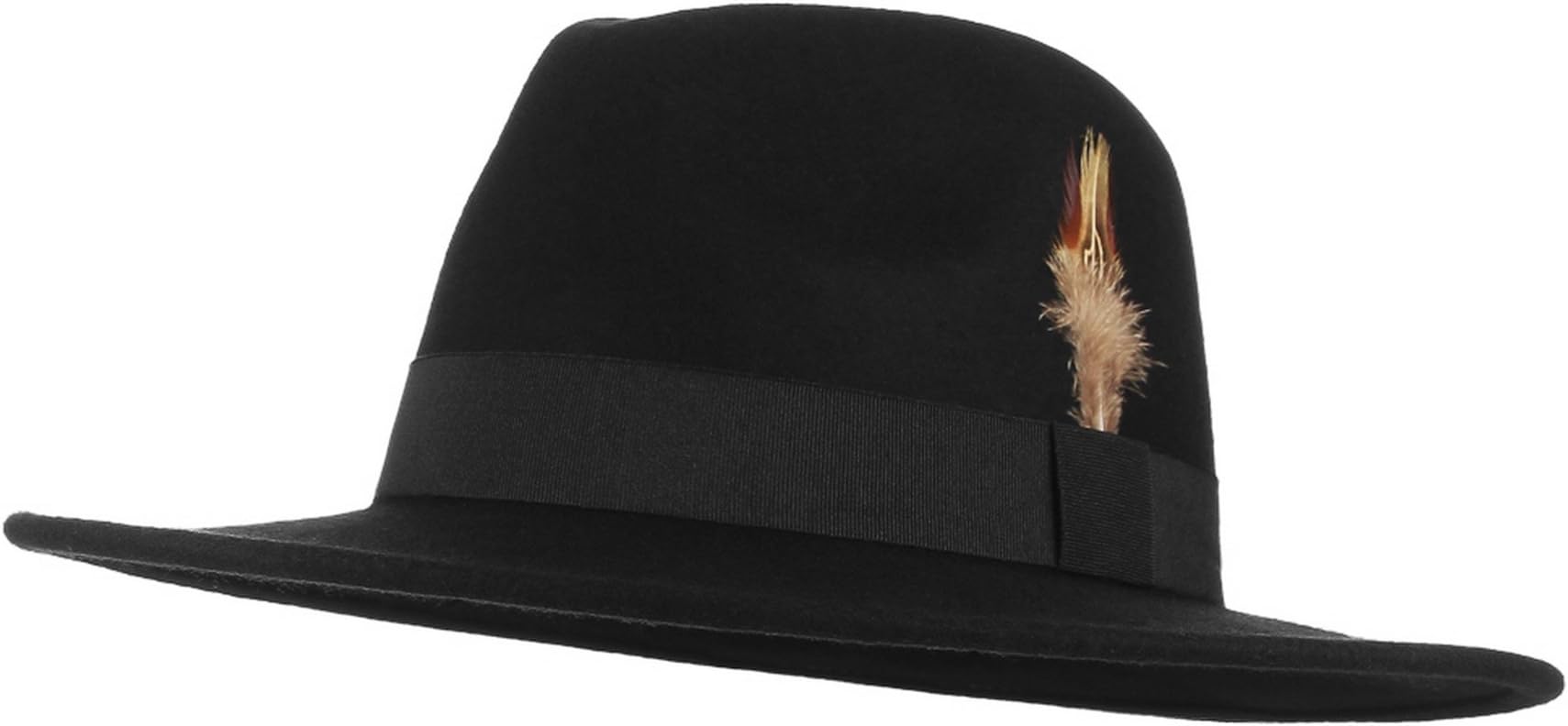 LukisMens Pure Wool Fedora Trilby Hats Parties Events Warm Wool Felt Wide Brim Panama Fedora Hat with Feather