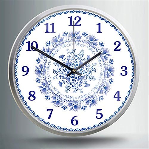 RFVBNM Blue and white porcelain wall clock wall clock living room art Chinese style decoration clock large high-grade mute creative clock I/3535cm