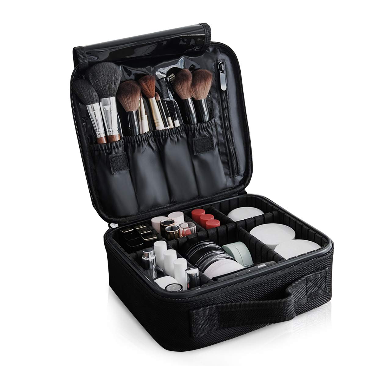 NICOLE&DORIS Portable Makeup Bag for Women Make Up Organiser Case Professhional Cosmetic Bag makeup case Make-Up Pouches Waterproof Adjustable Dividers Black