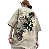 Y2K Gothic Grunge Oversized T-Shirt Vintage Rose Letter Graphic Tee Unisex Streetwear Short Sleeve Top
