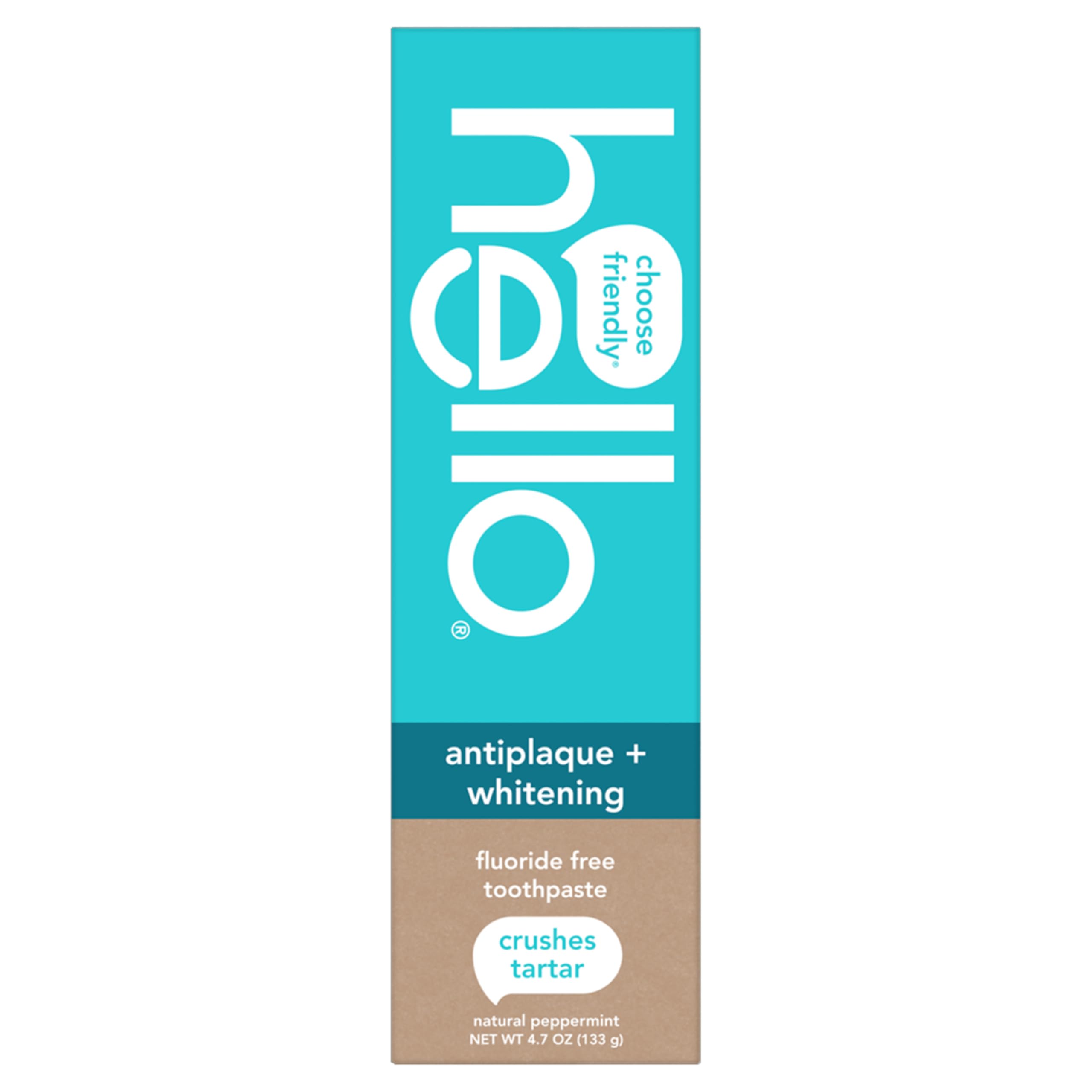 Photo 1 of hello Antiplaque and Whitening Fluoride Free Toothpaste, Whitening Toothpaste with Coconut Oil and Tea Tree Oil, Helps Whiten Teeth, Natural Peppermint, 4.7 Oz Tube