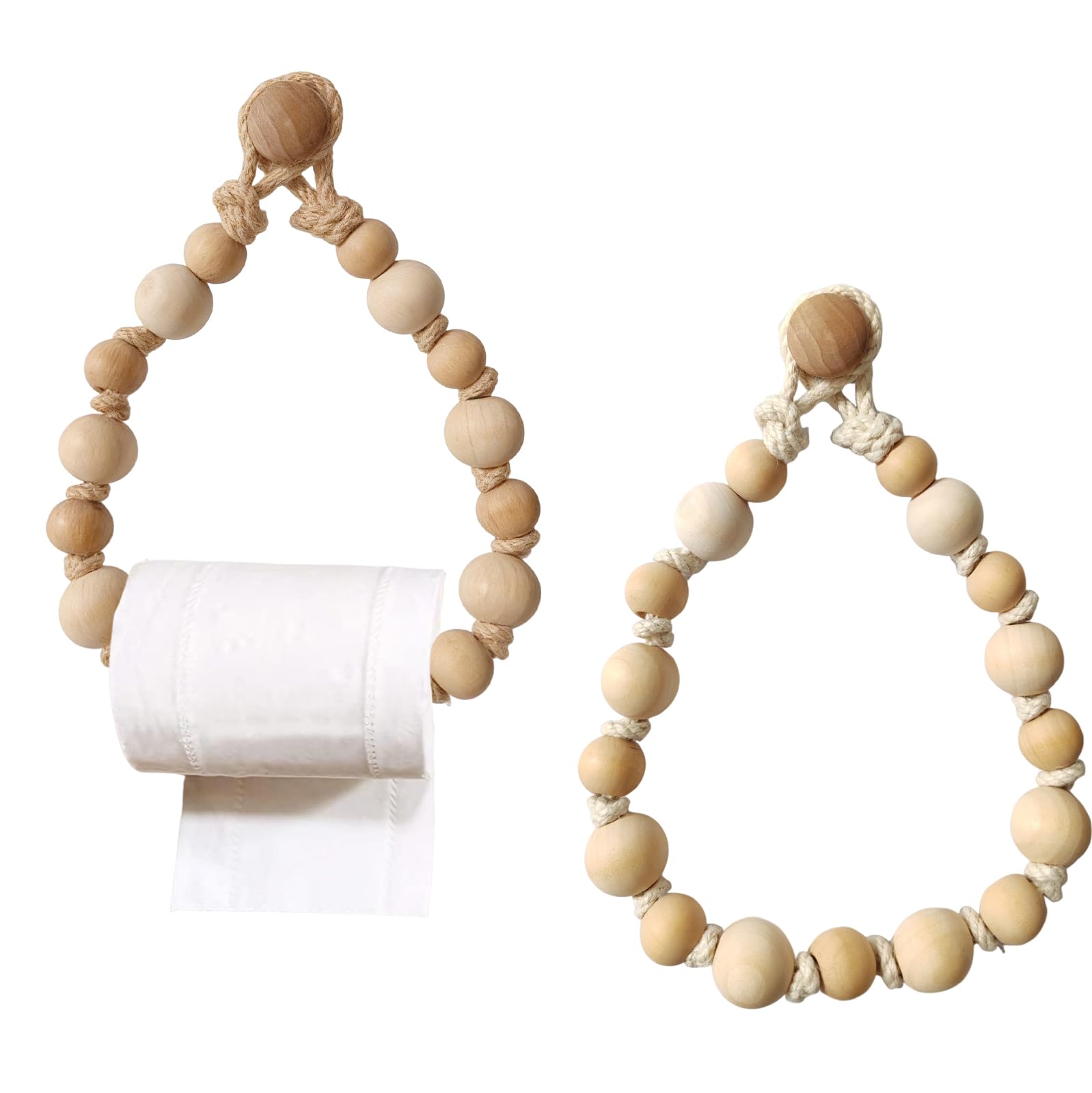Xuoxeji Wooden Beads Toilet Paper Holder, Toilet Paper Holder, Towel Roll Holder Tissue Hanger for Home Bathroom Toilet Paper Stand Wall Decor Decorations 2 Pieces