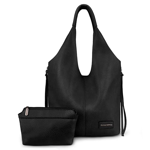 Montana West Black Purses and Handbags Slouchy Hobo Bags for Women Tassel Zipper Shoulder Top Handle Tote Vegan Leather MWC2-195BK