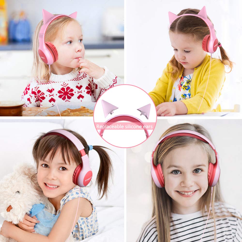 LOBKIN Kids Headphones Volume Limited Protection Wired Headsets with SharePort for Children/Kids,Kids Friendly Safe Food Grade Material On-Ear Headphones for Children Toddler Baby (Pink)