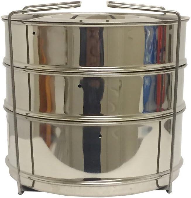 6 quart stackable stainless steel steamer insert pans (3 insert pans and a gripper) for pressure cooker-Cook Vegetables, Meat, Fish, Rice and more - Fits 6 quart and 8 quart and above Instant Pot
