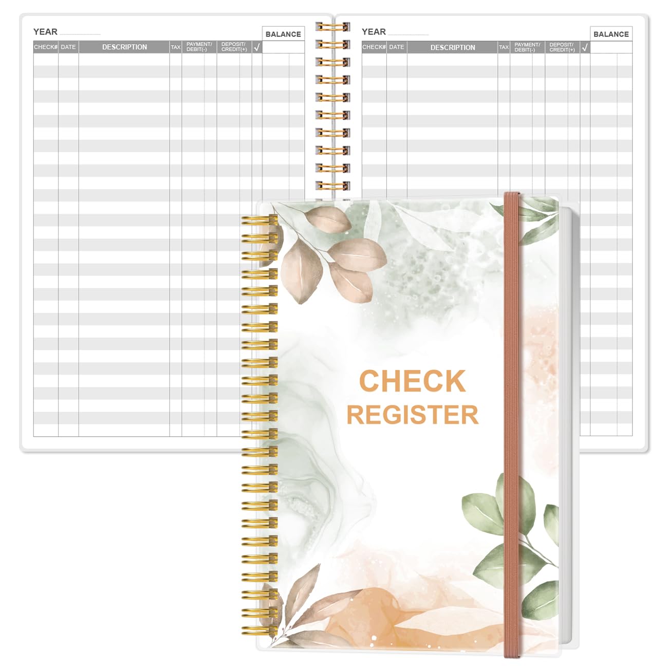 Check Registers for Personal Checkbook - A5 Checkbook Register for Personal Checkbook, Expense Ledger Book for Personal and Small Business, Rose Leaf