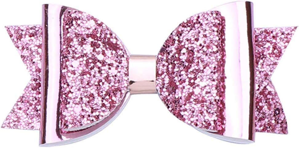 Sanwood Bling Sequins Large Bowknot Hairpin Baby Girl Shimmer Faux Leather Clip Barrette Rose Gold