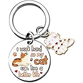 VIESUJI Cat Gifts for Teen Girls Cat Keychain for Cats Mom Women Friend I Work Hard So My Cats Can Live A Better Life Keychain for Birthday Graduation Halloween stocking stuffers for teen girls