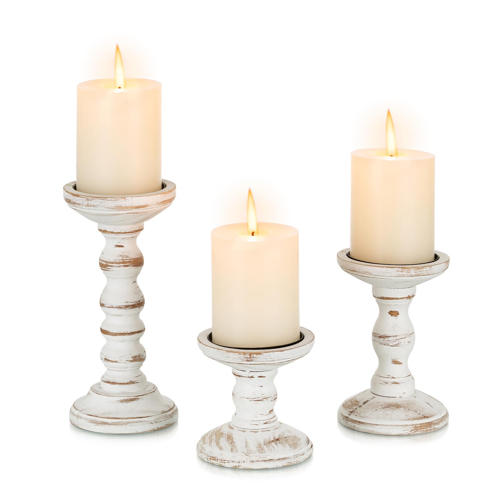 Candeldo Candle Holders for Pillar Candles: Wooden Candle Holder Set of 3 Pillar Candle Holder Rustic Farmhouse Decor Table Centrepiece Candle Holders for Living Room Fireplace Decorations