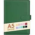 Sooez A5 Notebook Photocard Binder, 6 Budget Binder Ring Planner with Stylish Design, Loose Leaf Personal Organizer Binder Cover with Magnetic Buckle, PU Leather Binder with Macaron Colors(Dark Green)