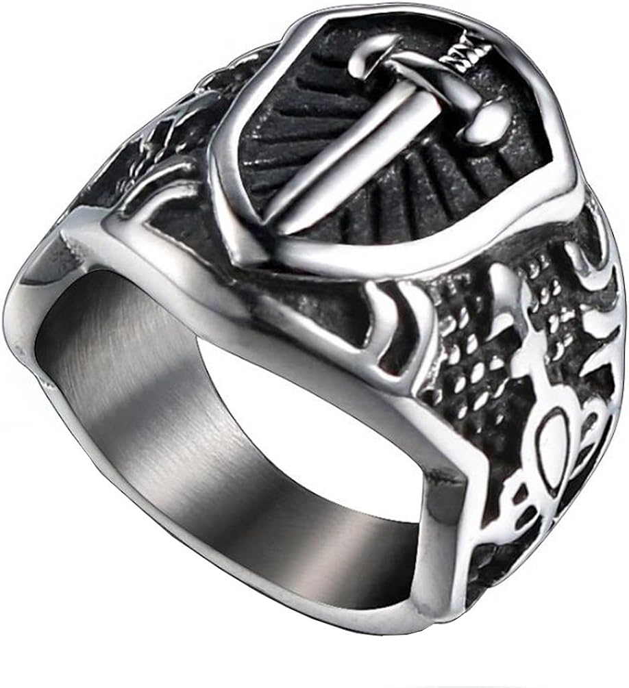 PAMTIER Men's Stainless Steel Retro Personalized Sword Pattern Ring
