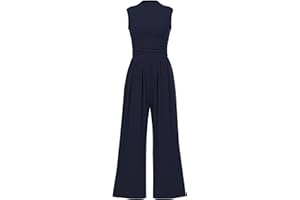 BTFBM One Piece Jumpsuits For Women Dressy Casual Summer Outfits Sleeveless Mock Neck Wide Leg Pants Rompers With Pocket