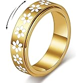 Sfloemm Daisy Fidget Ring for Anxiety Relief - 18K Gold Plated Spinner Band for Stress Relief,Stainless Steel Statement Flower Ring for Women,Thoughtful Gift for Birthday Valentine's Day,Size 6-10