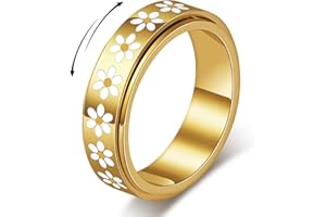 Sfloemm Daisy Fidget Ring for Anxiety Relief - 18K Gold Plated Spinner Band for Stress Relief,Stainless Steel Statement Flower Ring for Women,Thoughtful Gift for Birthday Valentine's Day,Size 6-10