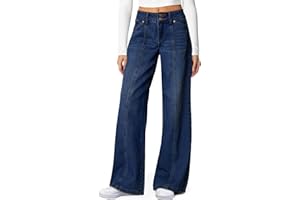 Sidefeel Women's Wide Leg Jeans High Waisted Stretchy Straight Leg Jeans Trendy Seamed Front Loose Denim Pants