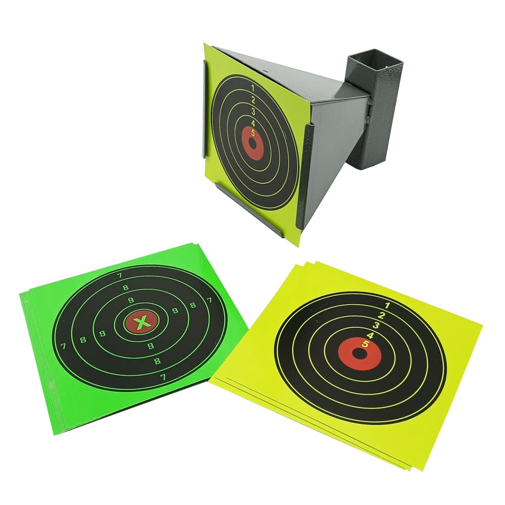 Target House 14 X 14 cm Funnel Steel Made Air Gun Pellet Trap with 40 Pcs Splatter Target (Grey)