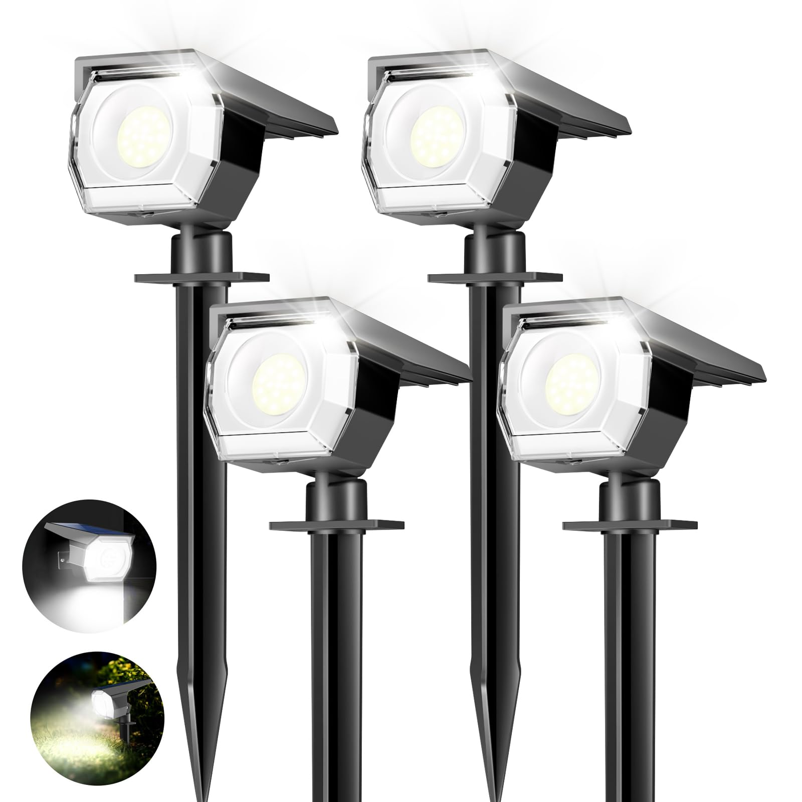 Peasur 4 Pack Solar Spot Lights Outdoor, Solar Spotlights Outdoor Waterproof 2-in-1 Auto On/Off Landscape Lighting for Outside Yard Wall Garden Pathway