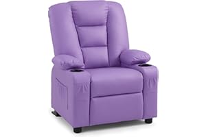MCombo Big Kids Recliner for Ages 3+, Child Reclining Chair, Toddlers Recliner Sofa with Cup Holders, Faux Leather, 7322(Violet)