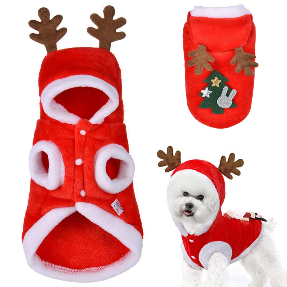 DriSubt Christmas Hoodie, Red, M, for Dogs, Flannel, Holiday Clothing, Unisex, Buckle Closure