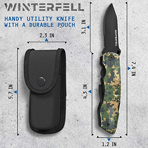 Multitool Knife by Winterfell - Multipurpose Camo Folding Pocket Knife Kit - Durable Stainless Steel - Includes 9-in-1 Bit Set, Pouch, Bottle Opener, Plier, Saw Blade - Outdoor Multi Tool (Camo) - Thumbnail 3