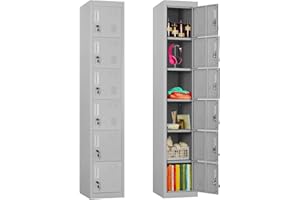 Pataku Metal Locker for School 6 Lockable Doors Storage Locker 71” Tall Locker Storage Cabinets for Employees, Home, Office, Gym, Garage, Easy to Place Locker Cabinet, Grey