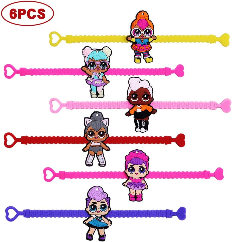 Msltr 6 Pcs LOL Party Bracelets Wristbands, bday Theme Birthday Party Favors Supplies for Kids Girls