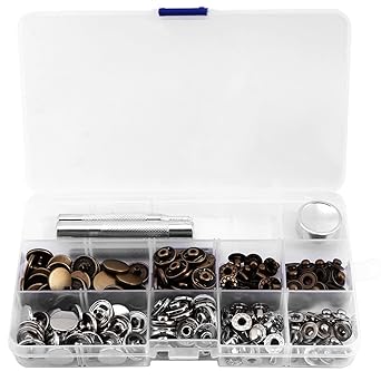Akozon 50 Sets Metall Druckknopf Popper Verschlussmit Einstellwerkzeug für Leder Kleidung 831# 15mm