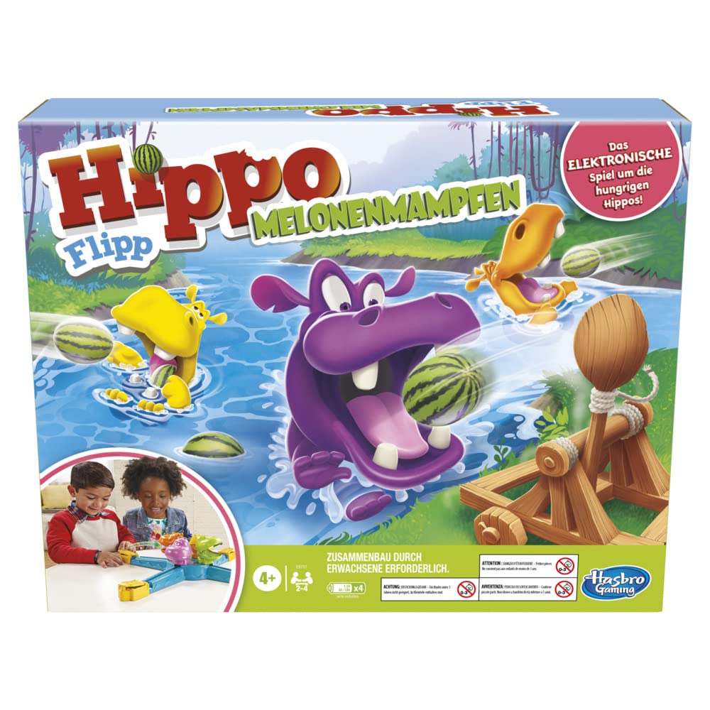 Hasbro Gaming Monopoly E9707800 Hippo Flipp Melon Combat Game for Children Aged 4 and Above Electronic Preschool Game for 2-4 Players