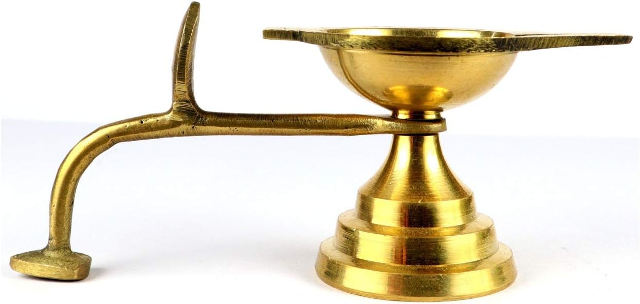 Oil Lamps & Accessories - ASHIRWAD Brass Oil/Ghee Aarti Jyot Diya Lamp with Handle Arti for Puja Heavy Sturdy One (2.0 Inch)