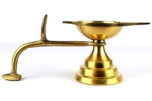 ASHIRWAD Brass Oil/Ghee Aarti Jyot Diya Lamp with Handle Arti for Puja Heavy Sturdy One | AE000010-02 (2.0 Inch)