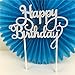 SUNBEAUTY Pack of 2 Silver Glitter Happy Birthday Cake Topper Decoration (Silver)