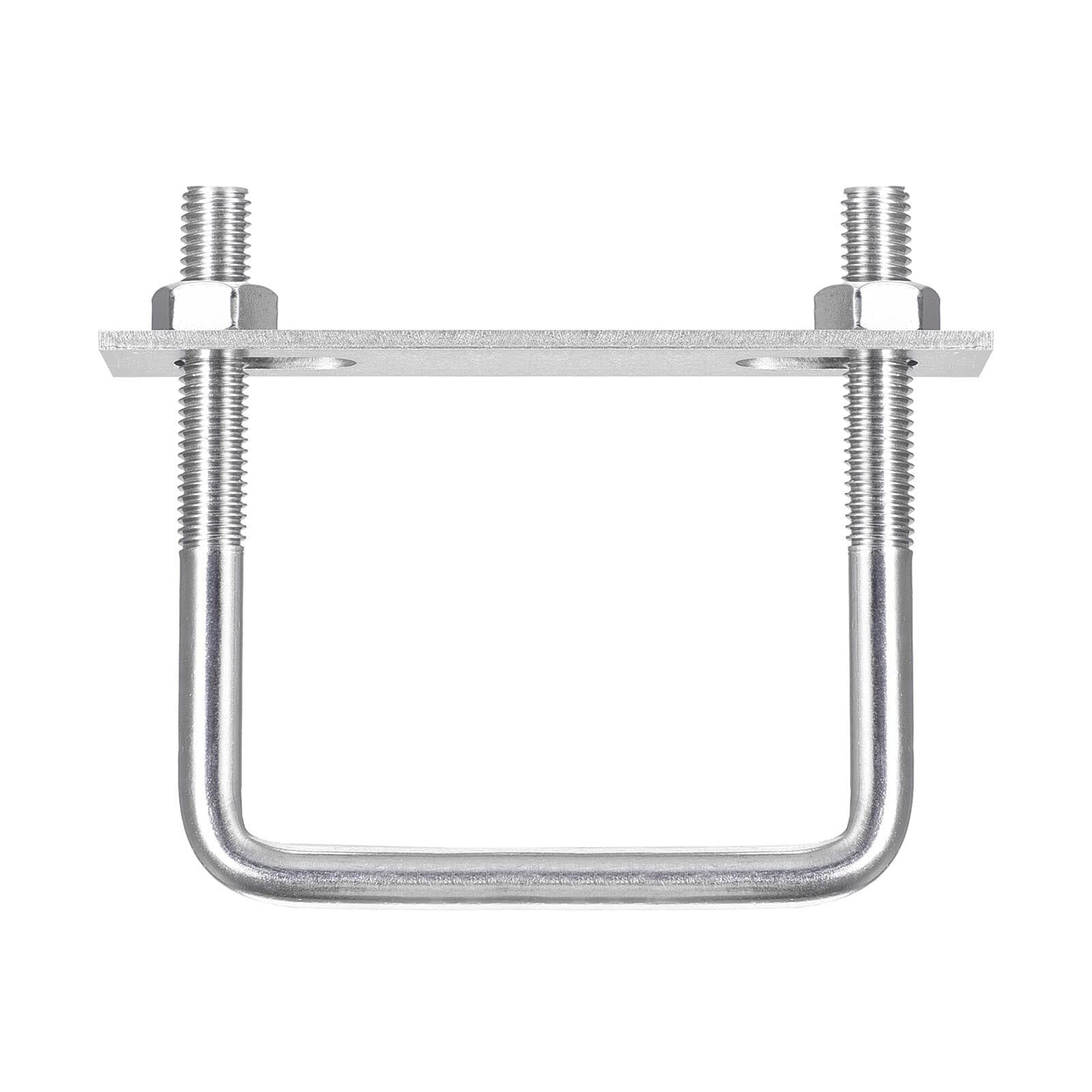TOP-VIGOR M10 Square U-Bolts, 95mm Inner Width 100mm Length 304 Stainless Steel U-Bolts with Nut, Plate for Building Installations Mechanical Parts Connection Cehicles Ships — image 1