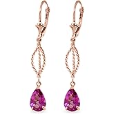 3 Carat 14k Solid Rose Gold Pink Topaz Dangling Earrings