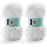 Faux Fur Fluffy Yarn for Crochet, White Fuzzy Plush Yarn for Crocheting | 2 Pack 148 Yds, 7 Oz Eyelash Furry Yarn for Crocheting Super Bulky Soft Crochet Yarn for Knitting Blankets, Scarves, Sweaters