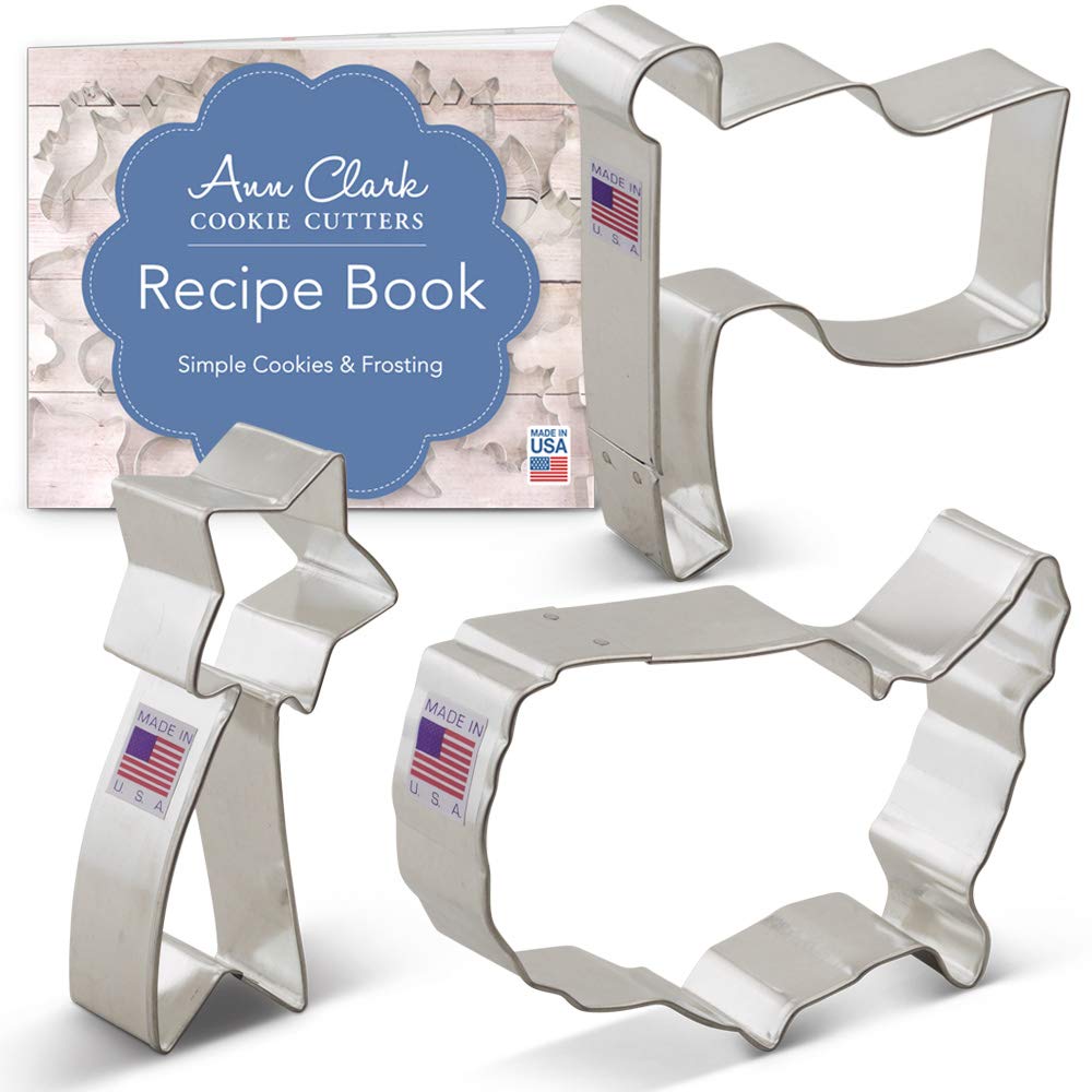 Ann Clark Cookie Cutters 3-Piece Independence Day Patriotic Cookie Cutter Set with Recipe Booklet, Flag, Shooting Star, USA Map