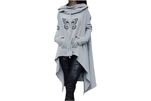 Bilqis Long Sleeve Sweatshirts for Women Irregular Hem Long Hoodies Black Cloak Tunic Tops Cloak with Hood