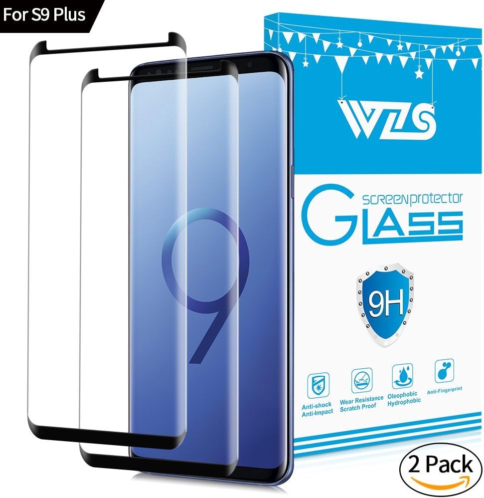 Samsung Galaxy S9 Plus Screen Protector, WZS Tempered Glass Screen Protector for Samsung Galaxy S9 Plus, 9H Hardness, Bubble Free, Anti-Fingerprint HD Screen Protector Film (2-Pack)