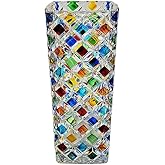 Leholao Colorful Checkered Glass Vase, Bright Multi Colored Crystal Diamond Vase Hand Painted