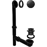 Westbrass 593144-62 14" Black Tubular Bathtub Waste & Overflow Assembly with with Tip-Toe Drain Plug and 2-Hole Faceplate, Ma