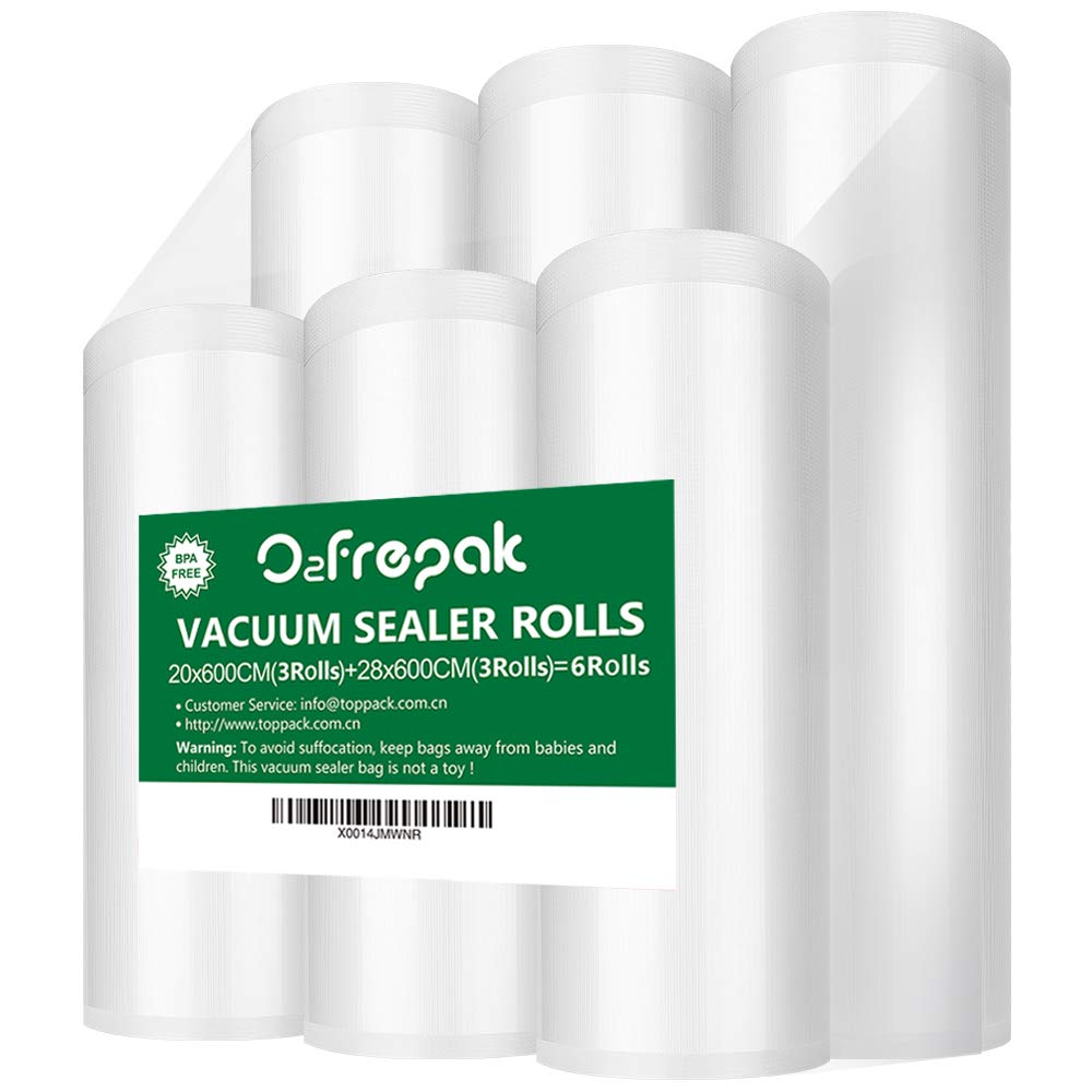 O2frepak 6 Rolls (3) 20 x 600 cm and (3) 28 x 600 cm Roll of Bags for Vacuum Machine, BPA and LFGB Free, Vacuum Freezer Bag, Compatible with Any Vacuum Sealer