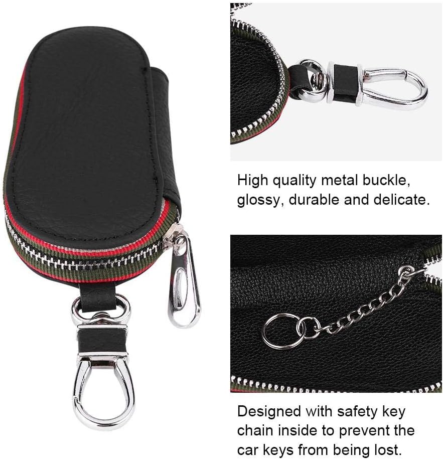 Tbest Car Key Fob Case,Key Case Wallet Holder Car Fob Organizer Cover Car Key Universal Car Auto PU Leather Zipper Key Case Holder Storage Bag Cover Car Accessories(Black) - Image 4