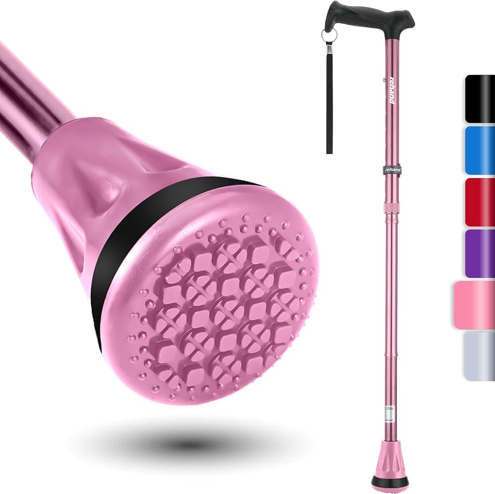 REHAND Folding Adjustable Walking Cane Heavy Duty All Terrain Tip