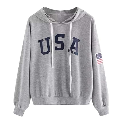 Hoodie Damen,Innerternet Frauen Kapuzenpullover Langarm USA Brief Drucken Pullover Sweatshirt Jumper mit Kapuze Elegante Ober