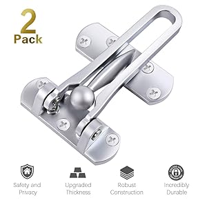 Door Lock for Home Security, 2 Pack Hotel Door Latches, Door Locks for Kids, Home Reinforcement Lock for Swing-in Doors, Thicken Solid Aluminium Alloy, Satin Chrome-2 Pack