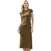 Allegra K 2 Piece Skirt Sets for Women's 2026 Outfits Cap Sleeve Tops Bodycon Midi Skirt Knit Dresses