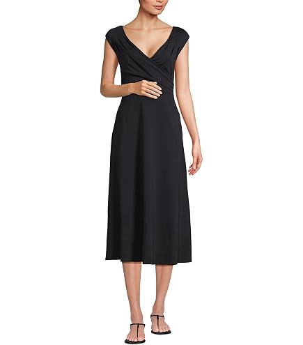 midi formal amazon dresses for women Lands' End Women's Creaseless Scoop Neck Smocked Dress X-Small Black at Women's Clothing store winter green