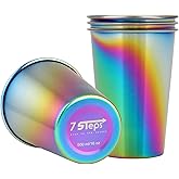 7 Steps - Stainless Steel Pint Cup 500 ml / 16 oz - Durable - Reusable - Party - Outdoor - Hiking - Camping - Picnic - Stackable Cup for Beer Juice Soda (Pack of 4) (Rainbow)