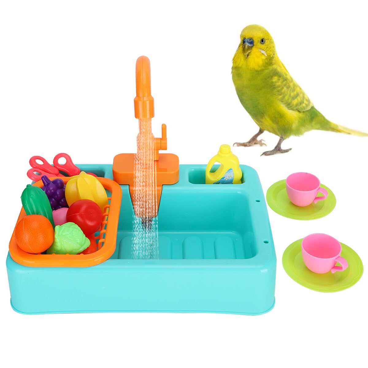 NCONCO Bird Bath Pet Bird Multifunctional Bathtub Automatic Parrots Bathroom Bird Shower Tub with Toy Feeder Bowl for Pets Small Medium Parrot, Parakeet,Cockatiel, Conure Budgie